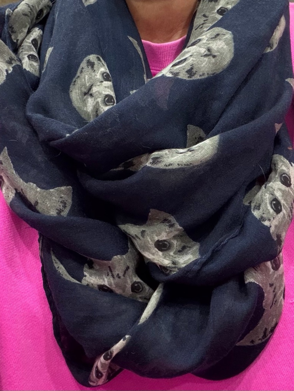 Navy Cat Print Lightweight Scarf